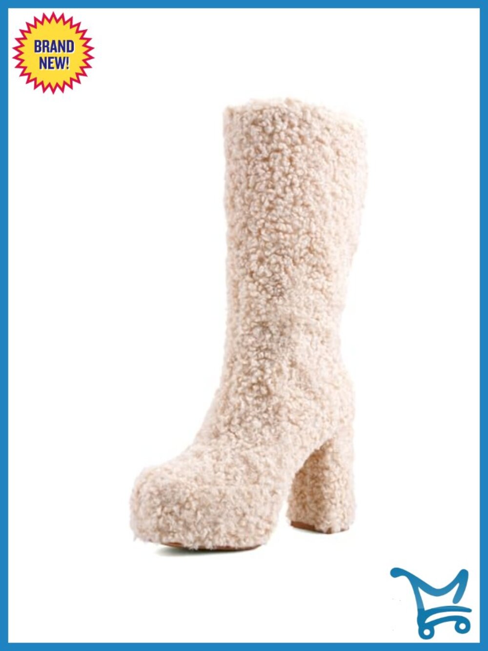 Mid Calf Furry Platform Boots with Chunky High Heel, Faux Fur Winter Boots